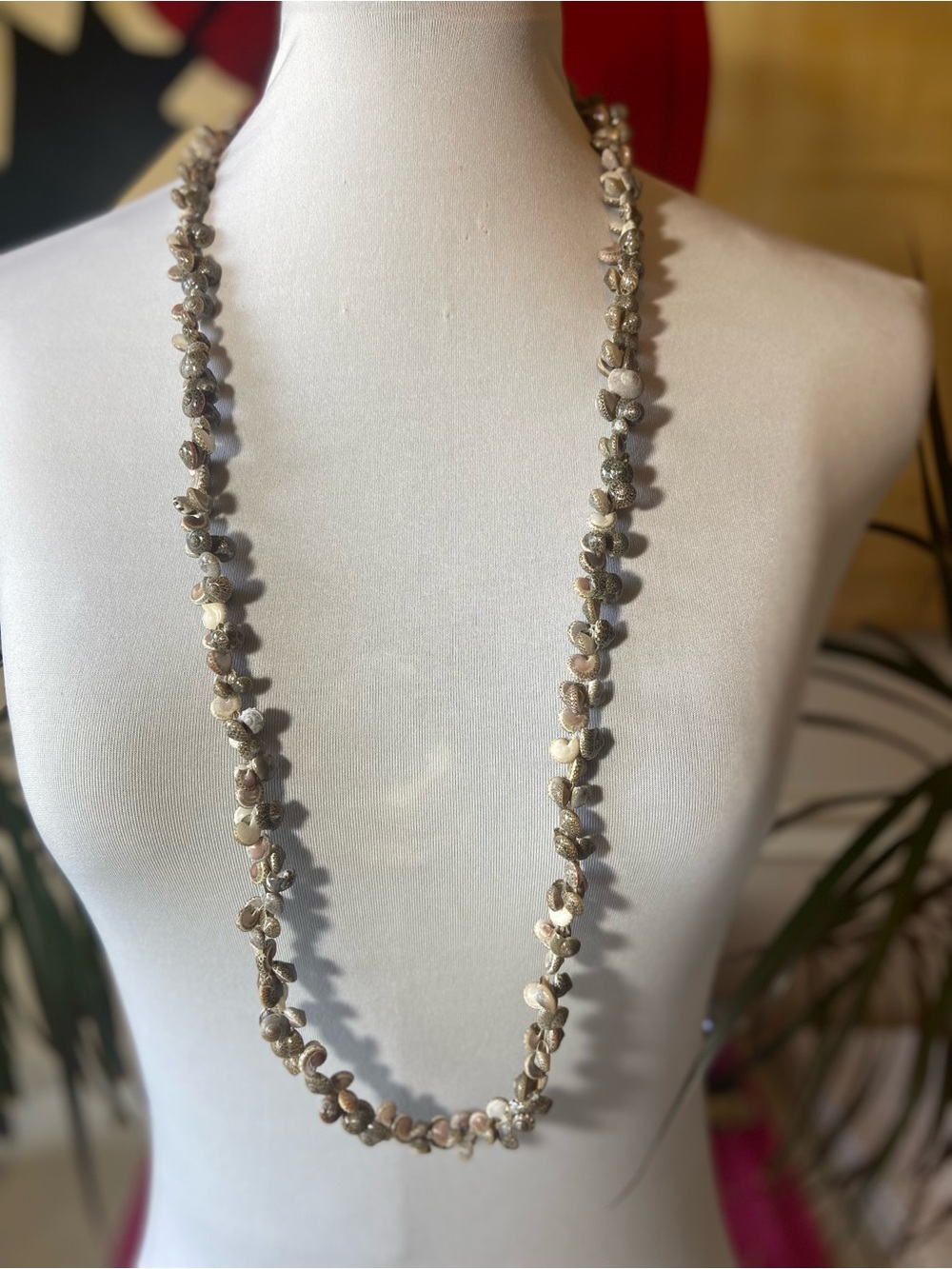 Neutral Shell Bead Long Necklace - Natural Tones